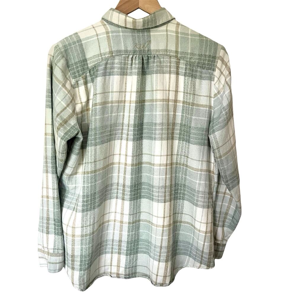 KUHL Flannel Plaid Button Up Shirt Soft Sage Gray Women's Large Casual Outdoors - Picture 2 of 8
